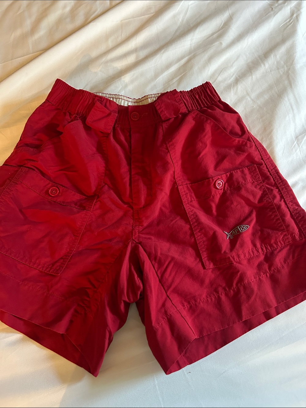AFTCO Red Men's Cargo Shorts with Buttoned Pockets - Picture 1 of 10